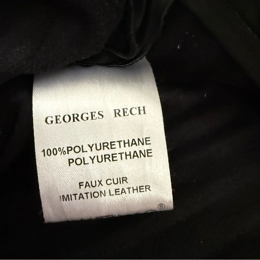Georges Rech Paris Black Pleated‎ Faux Leather Skirt Midi A-Line Size M